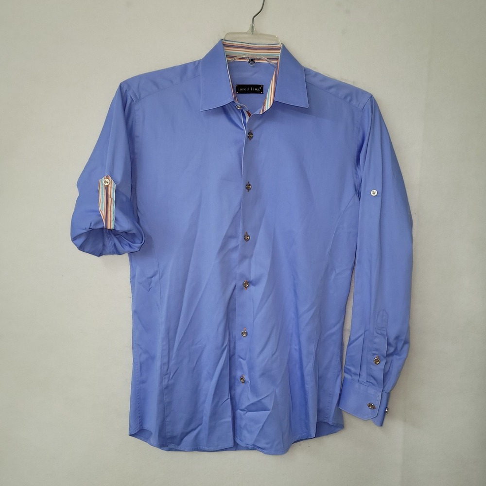 Jared Lang Shirt Men S Blue Long Sleeve Dress Shirt Cotton Pick Stitching Detail